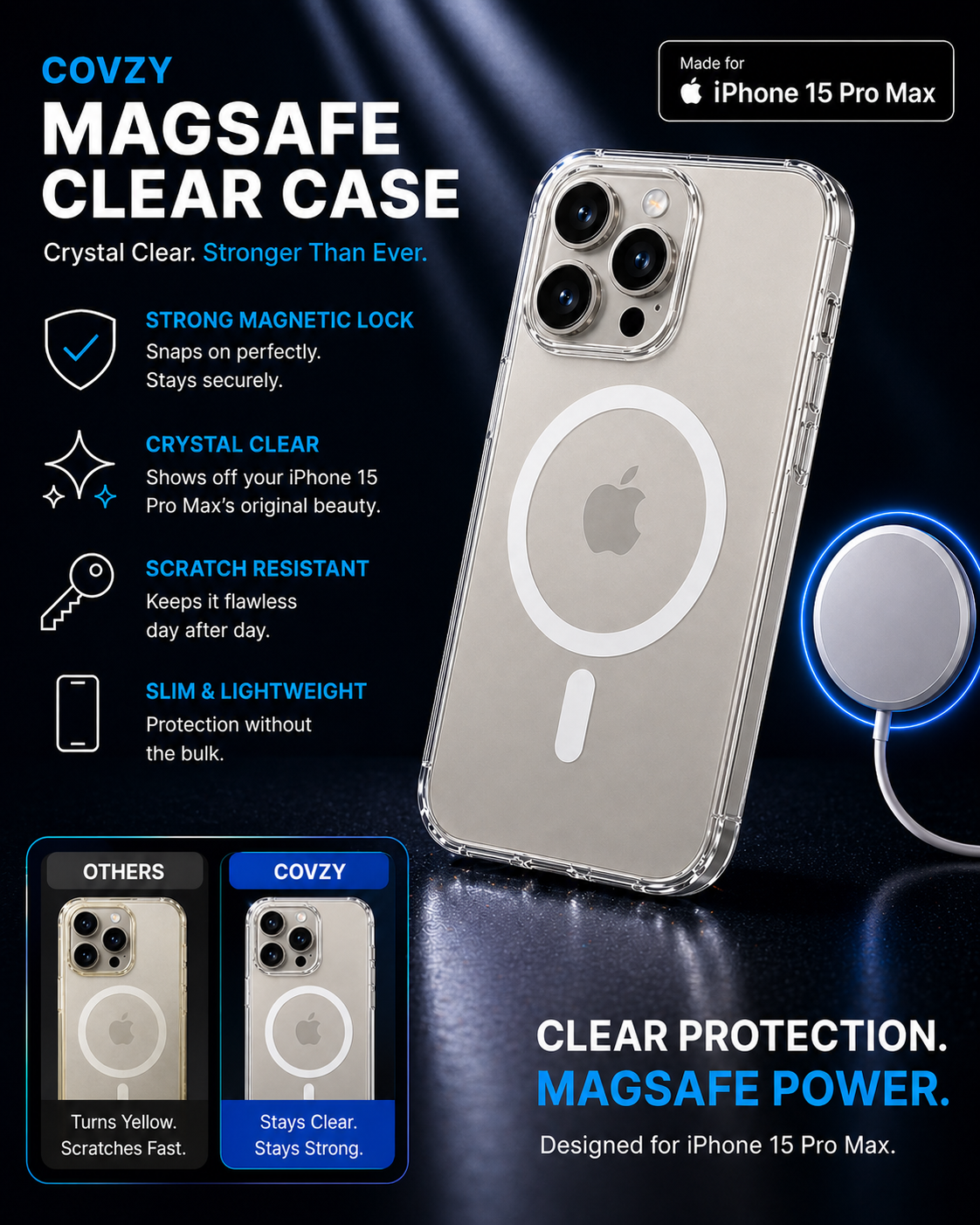 IPHONE 15 PRO MAX MAGSAFE CRYSTAL CLEAR CASE COMBO