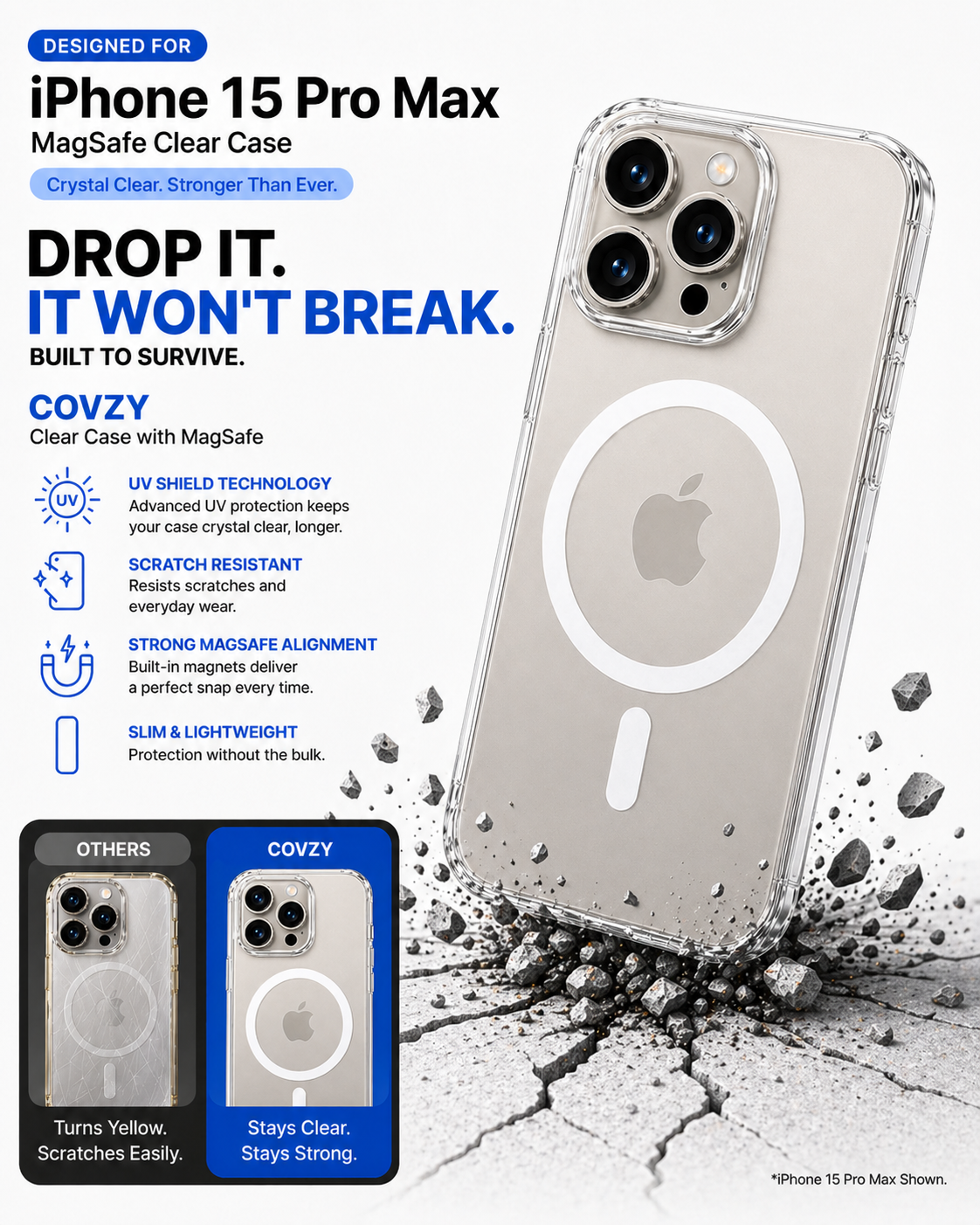 IPHONE 15 PRO MAX MAGSAFE CRYSTAL CLEAR CASE COMBO