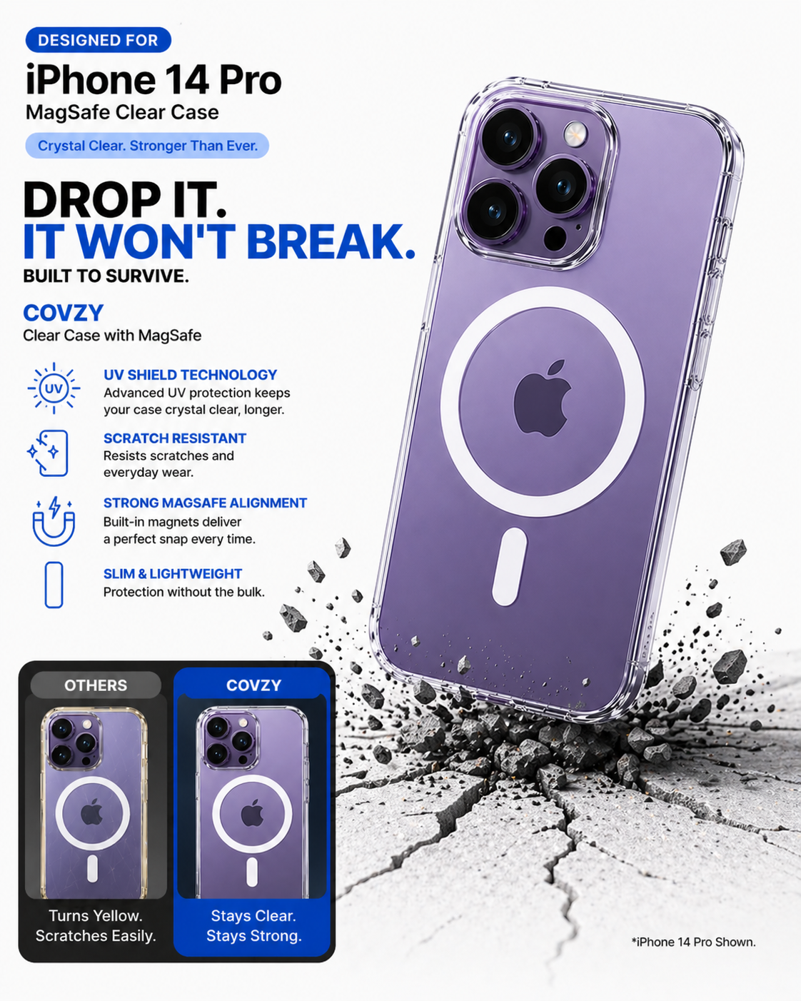 IPHONE 14PRO COVZY PREMIUM CLEAR MAGSAFE CASE  SLIM STRONG & CRYSTAL CLEAR PROTECTION