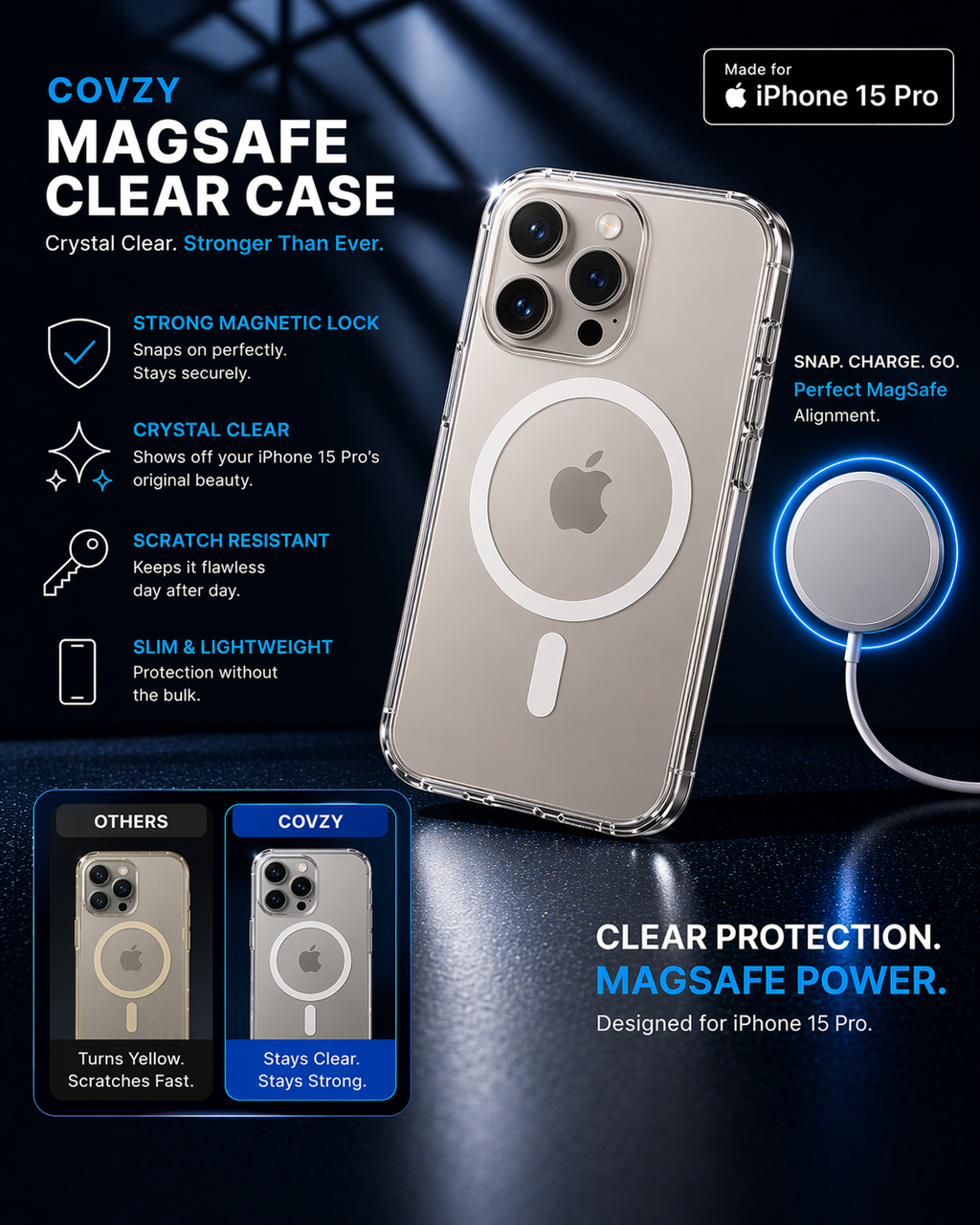 IPHONE 15 PRO MAGSAFE CRYSTAL CLEAR CASE COMBO