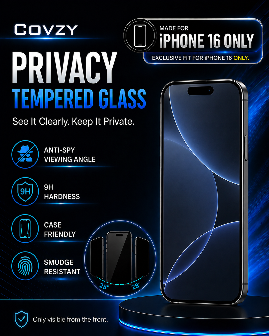 IPHONE 16 COVZY PREMIUM PRIVACY TEMPERDGLASS FULL PROTECTION