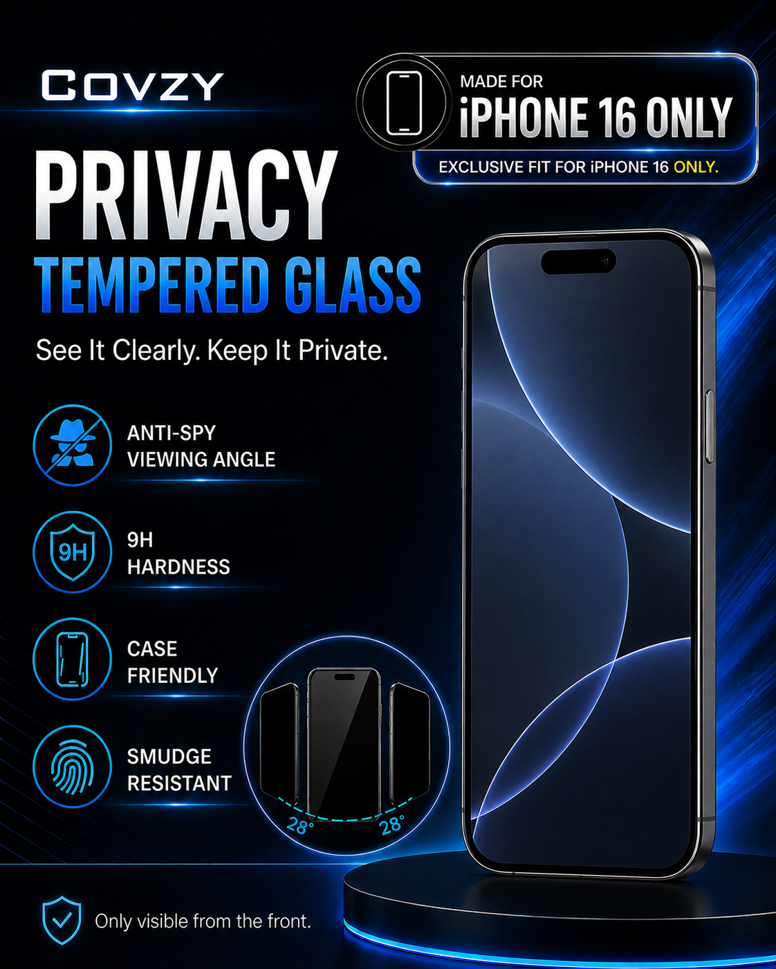 IPHONE 16 COVZY PREMIUM PRIVACY TEMPERDGLASS FULL PROTECTION