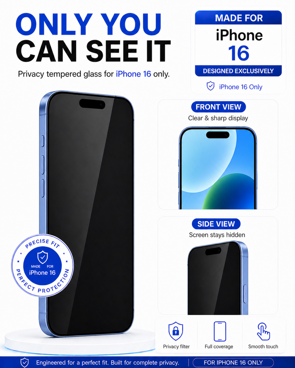 IPHONE 16 COVZY PREMIUM PRIVACY TEMPERDGLASS FULL PROTECTION