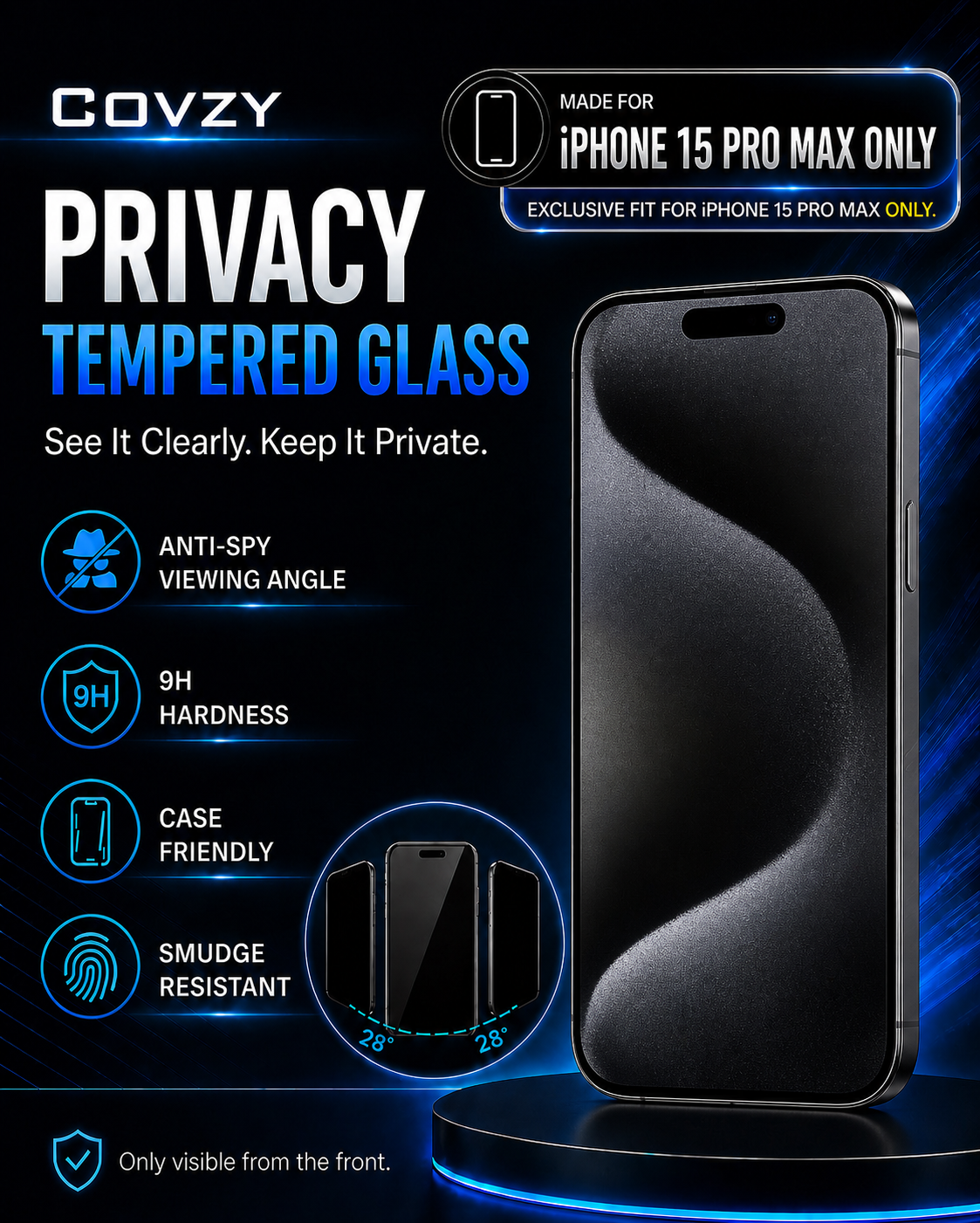 IPHONE 15PRO MAX  COVZY PREMIUM PRIVACY TEMPERDGLASS FULL PROTECTION