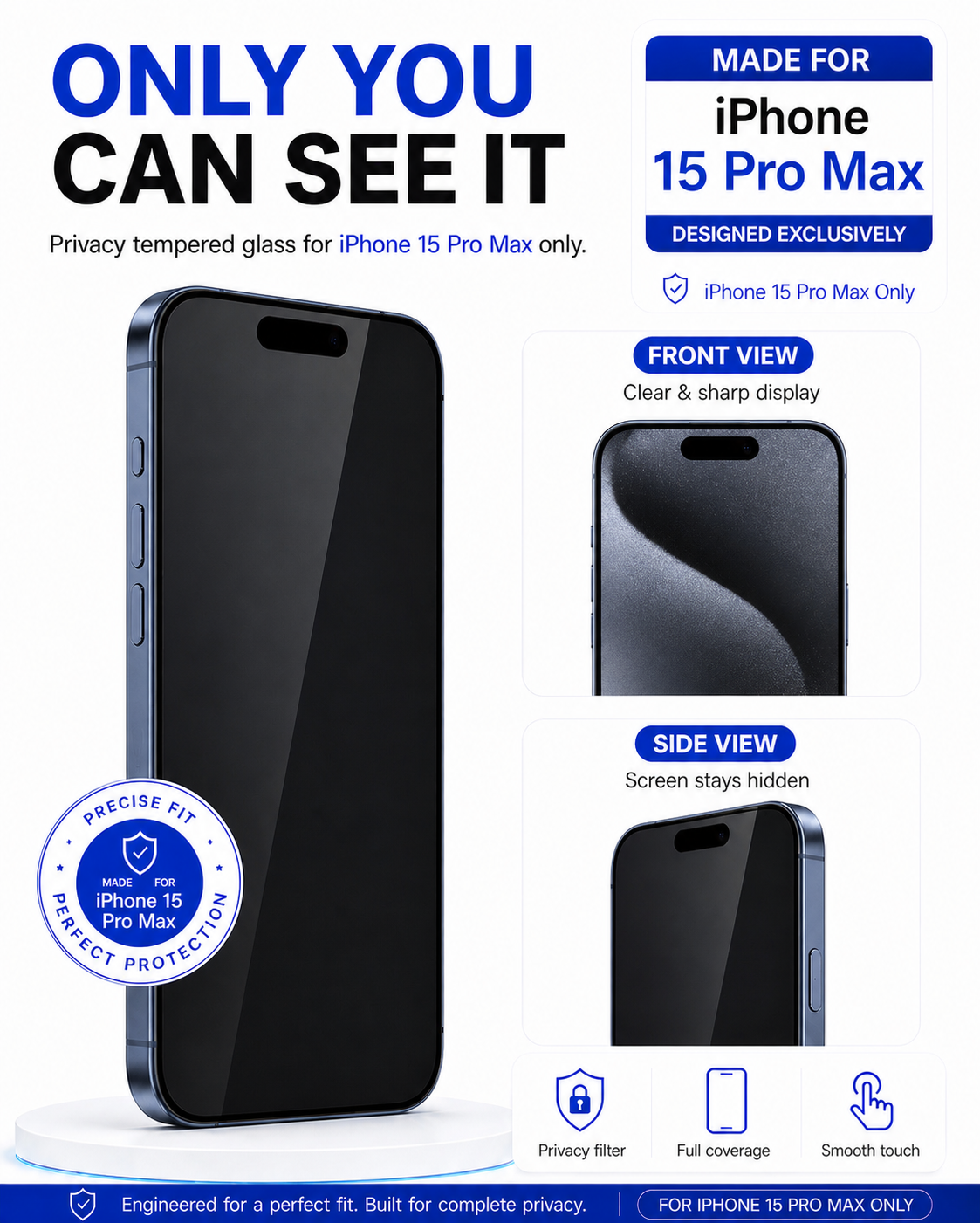 IPHONE 15PRO MAX  COVZY PREMIUM PRIVACY TEMPERDGLASS FULL PROTECTION