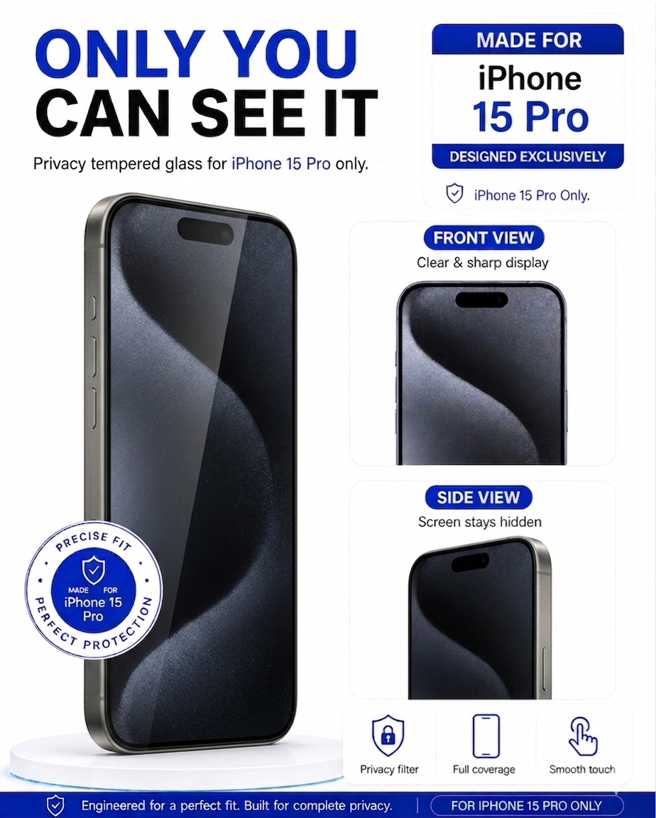 IPHONE 15 PRO COVZY PREMIUM PRIVACY TEMPERDGLASS FULL PROTECTION
