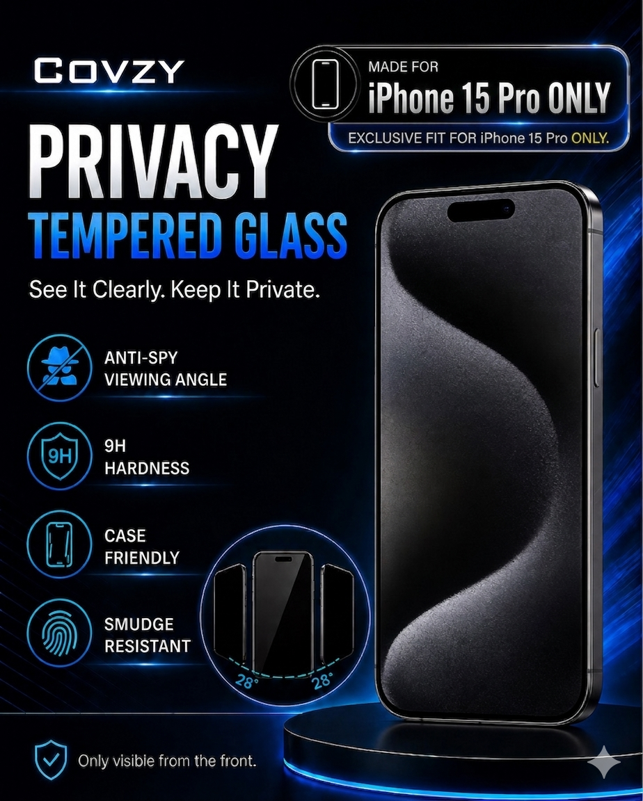 IPHONE 15 PRO COVZY PREMIUM PRIVACY TEMPERDGLASS FULL PROTECTION