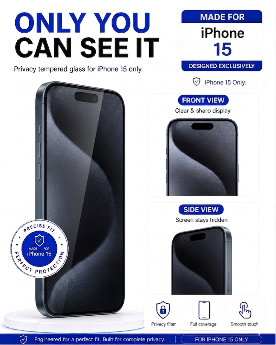 IPHONE 15 COVZY PREMIUM PRIVACY TEMPERDGLASS FULL PROTECTION
