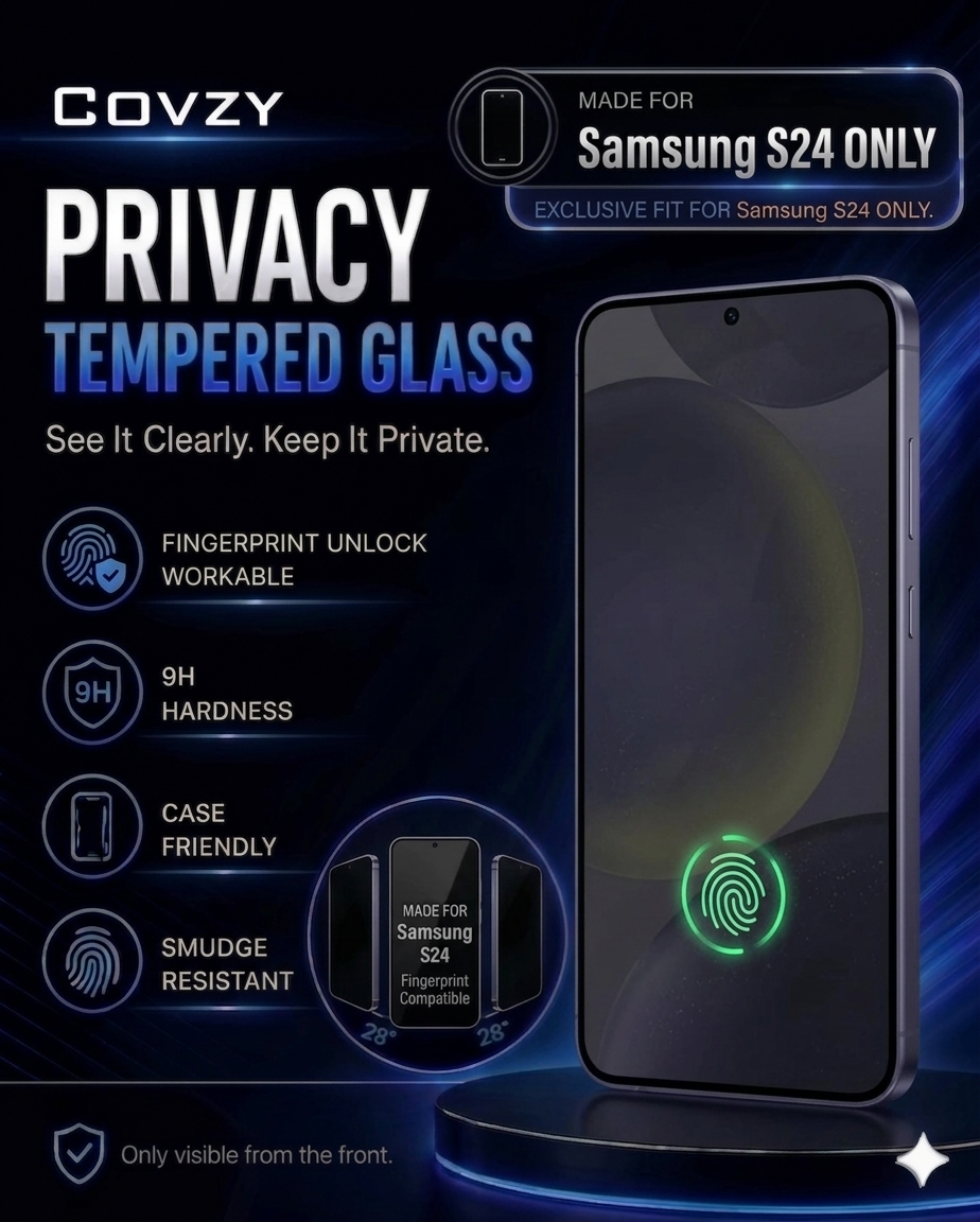 SAMSUNG S24 COVZY PREMIUM PRIVACY WITH FINGERPRINT WORKING TEMPERDGLASS FULL PROTECTION