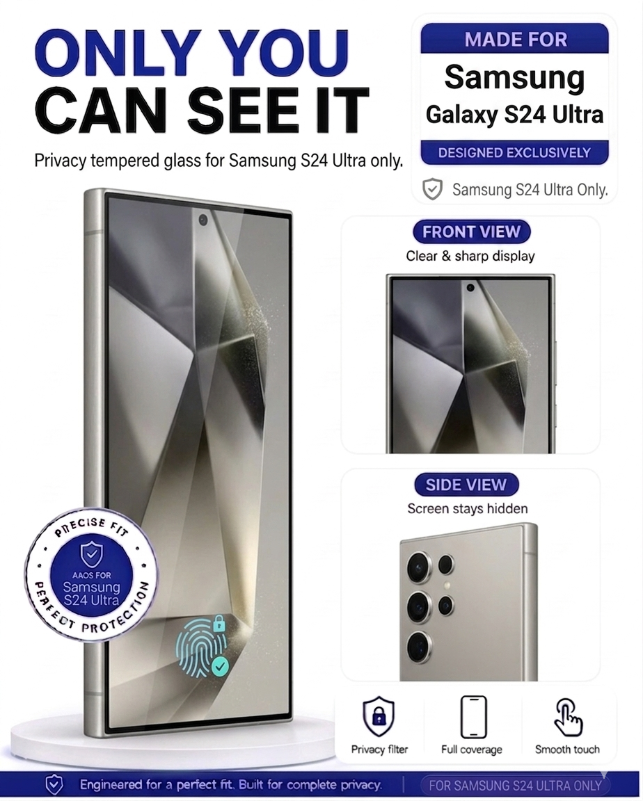 SAMSUNG S24ULTRA COVZY PREMIUM PRIVACY WITH FINGERPRINT WORKING TEMPERDGLASS FULL PROTECTION