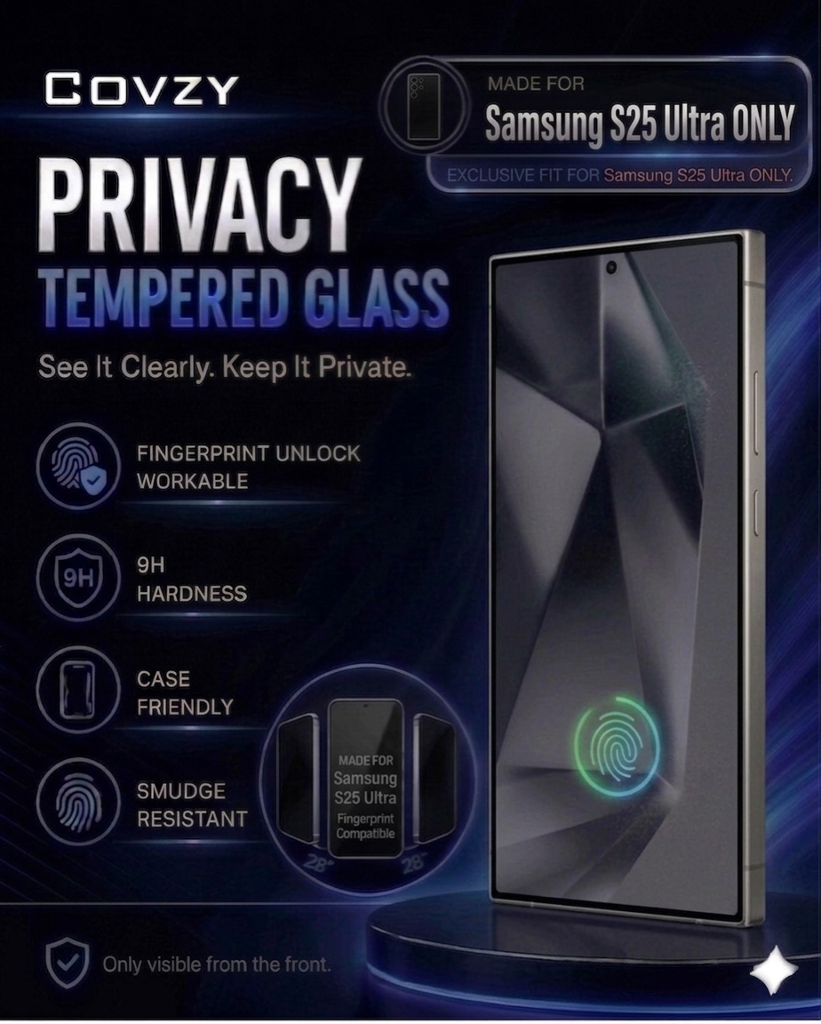 SAMSUNG S25ULTRA  COVZY PREMIUM PRIVACY WITH FINGERPRINT WORKING TEMPERDGLASS FULL PROTECTION
