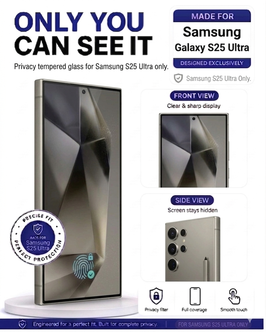 SAMSUNG S25ULTRA  COVZY PREMIUM PRIVACY WITH FINGERPRINT WORKING TEMPERDGLASS FULL PROTECTION