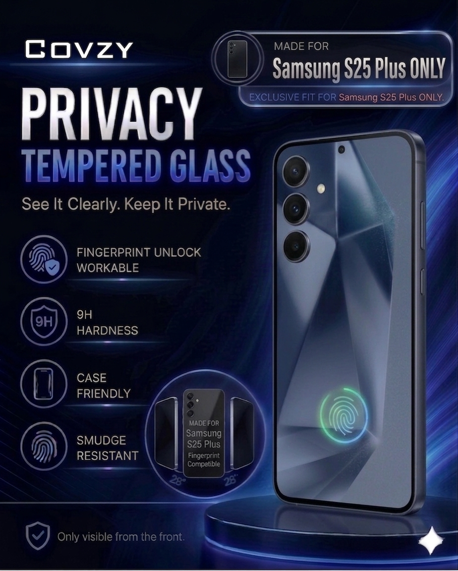 SAMSUNG S25PLUS COVZY PREMIUM PRIVACY WITH FINGERPRINT WORKING TEMPERDGLASS FULL PROTECTION