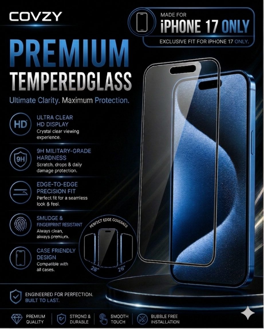 IPHONE 17 COVZY PREMIUM HD CLEAR TEMPERDGLASS FULL PROTECTION