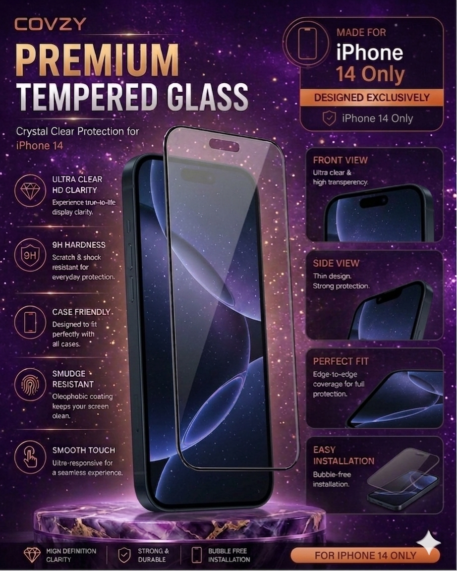 IPHONE 14  COVZY PREMIUM HD CLEAR TEMPERDGLASS FULL PROTECTION
