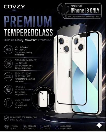 IPHONE 13 COVZY PREMIUM HD CLEAR TEMPERDGLASS FULL PROTECTION