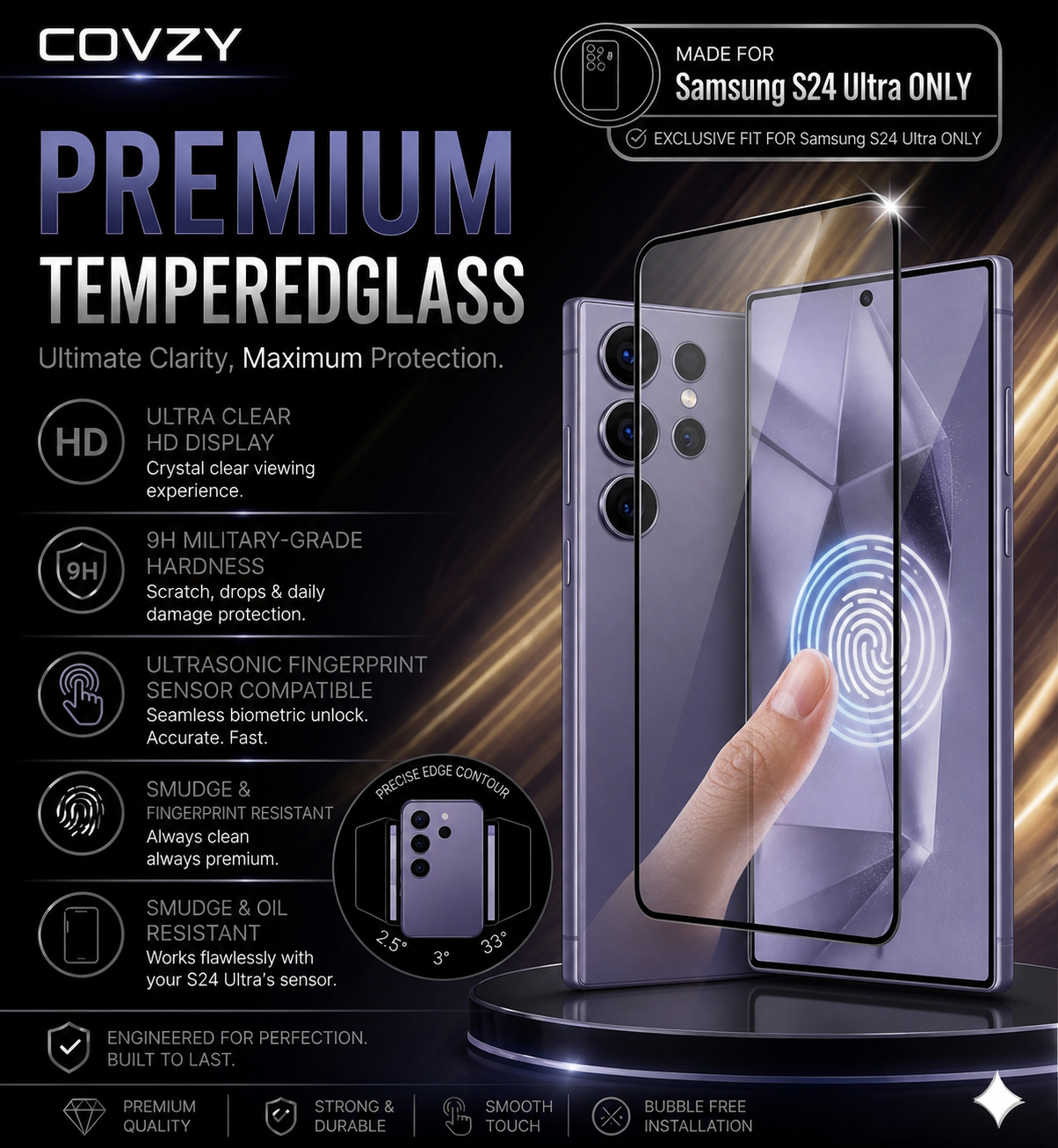 SAMSUNG S24ULTRA COVZY PREMIUM AND FINGERPRINT WORKING TEMPERDGLASS FULL PROTECTION
