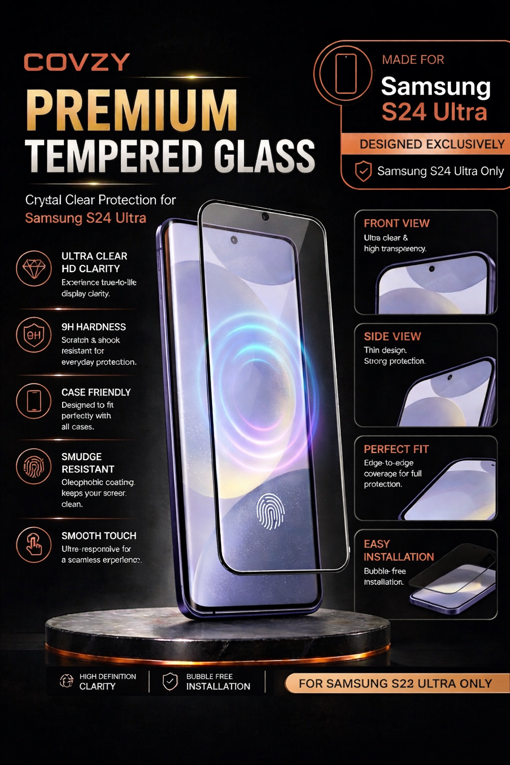SAMSUNG S24ULTRA COVZY PREMIUM AND FINGERPRINT WORKING TEMPERDGLASS FULL PROTECTION