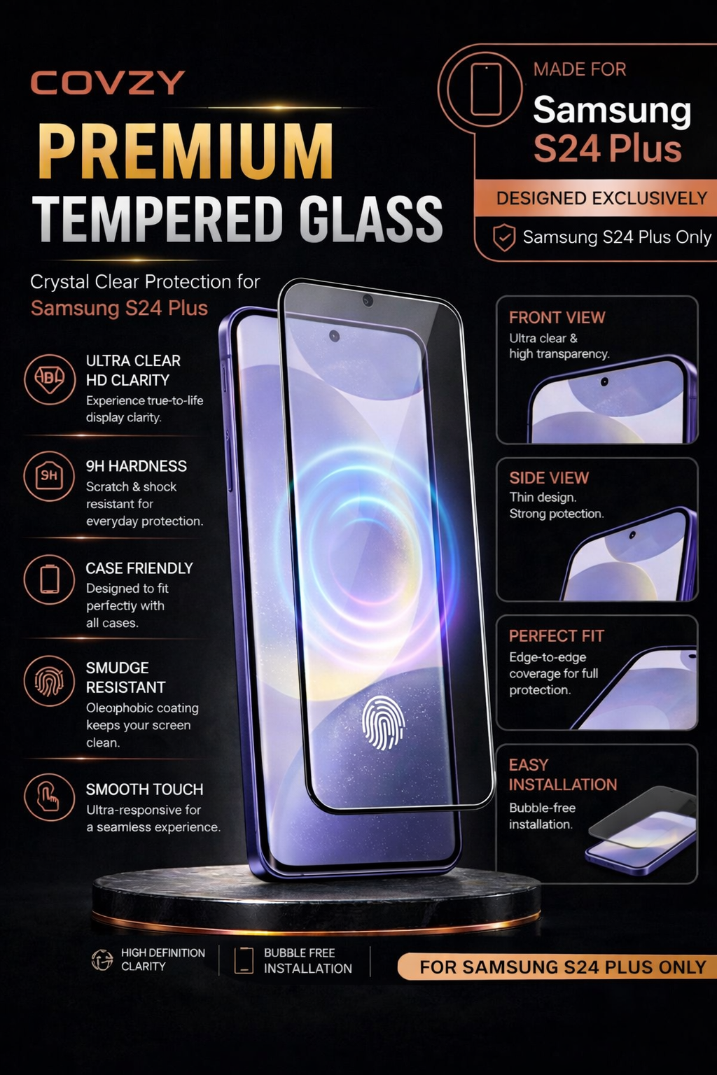 SAMSUNG S24PLUS COVZY PREMIUM AND FINGERPRINT WORKING TEMPERDGLASS  FULL PROTECTION