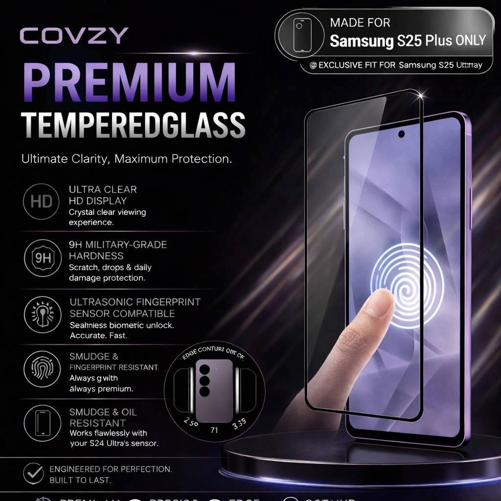SAMSUNG S25PLUS COVZY PREMIUM AND FINGERPRINT WORKING TEMPERDGLASS FULL PROTECTION