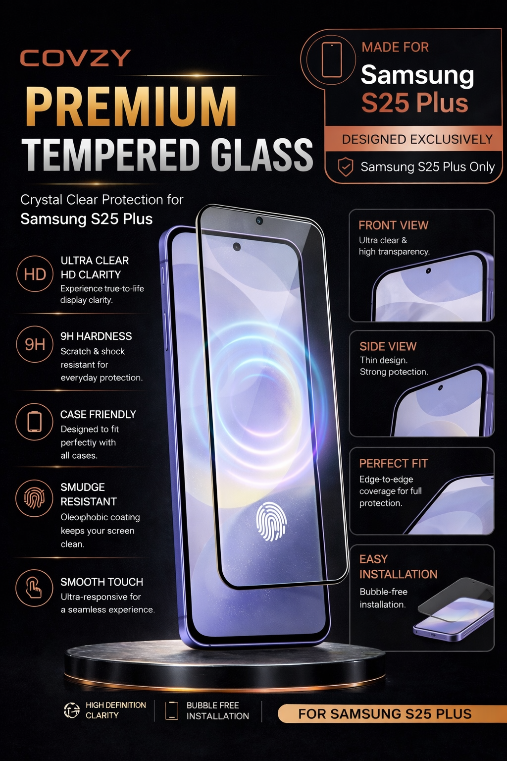 SAMSUNG S25PLUS COVZY PREMIUM AND FINGERPRINT WORKING TEMPERDGLASS FULL PROTECTION