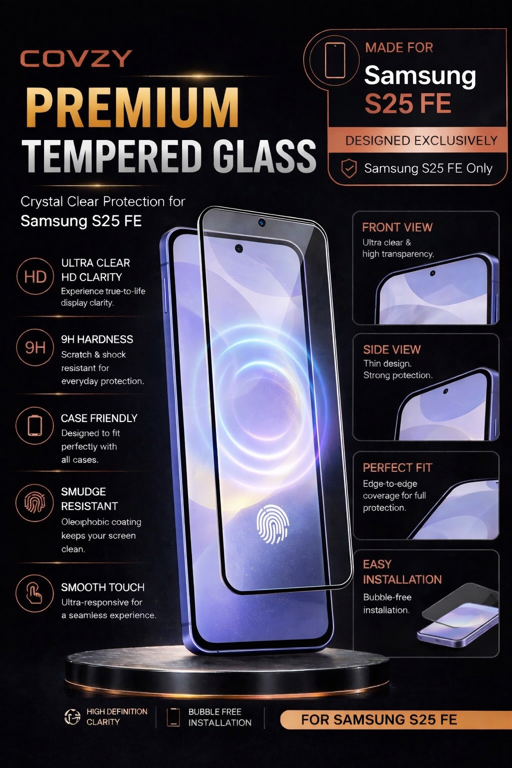 SAMSUNG S25FE COVZY PREMIUM AND FINGERPRINT WOREKING TEMPERDGLASS FULL PROTECTION