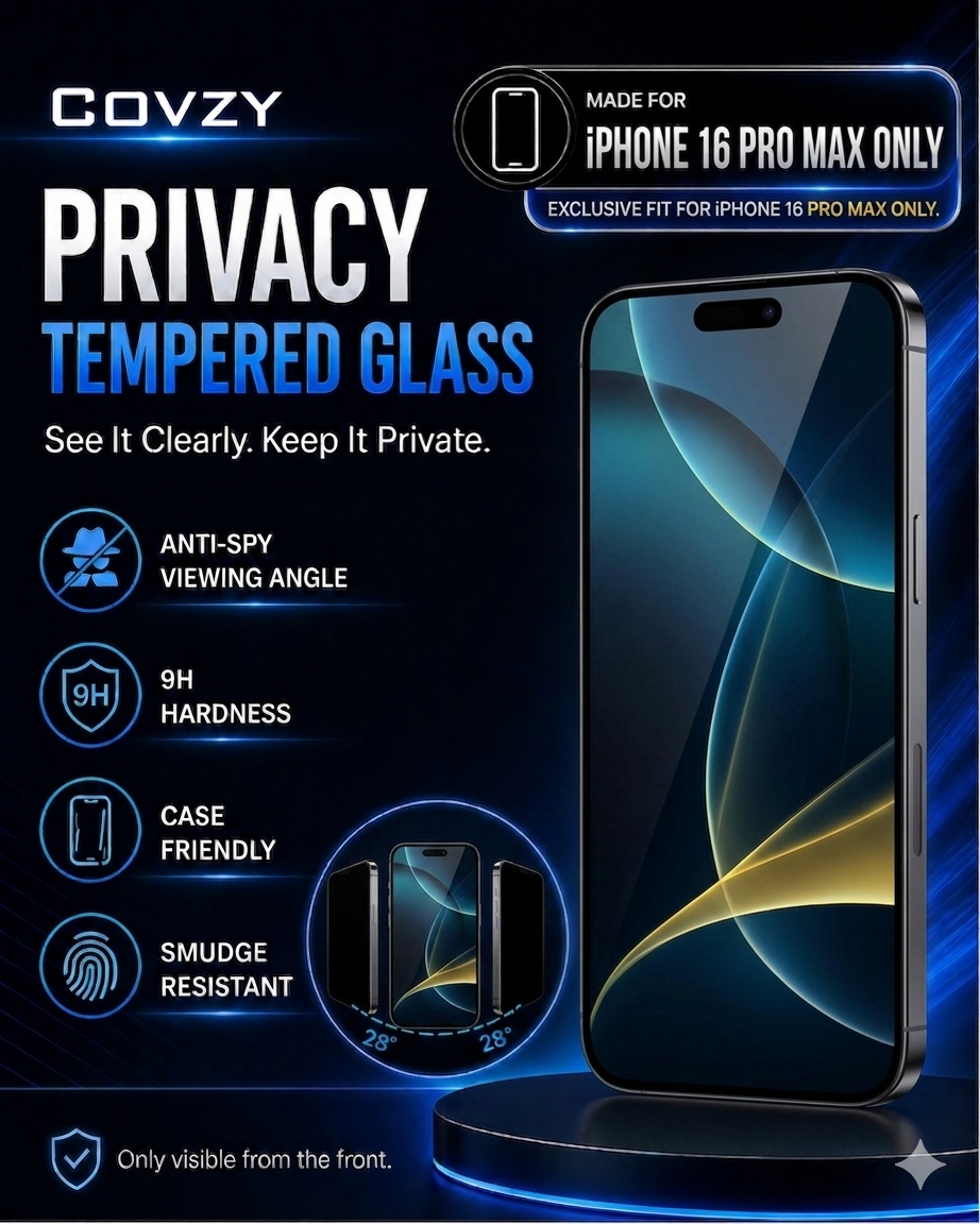 IPHONE 16PRO MAX COVZY PREMIUM PRIVACY TEMPERDGLASS  FULL PROTECTION