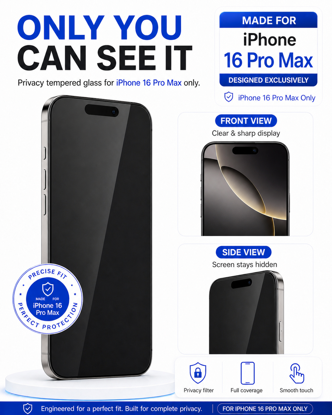 IPHONE 16PRO MAX COVZY PREMIUM PRIVACY TEMPERDGLASS  FULL PROTECTION