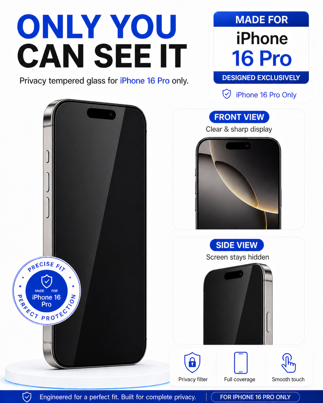 IPHONE 16PRO  COVZY PREMIUM PRIVACY TEMPERDGLASS FULL PROTECTION