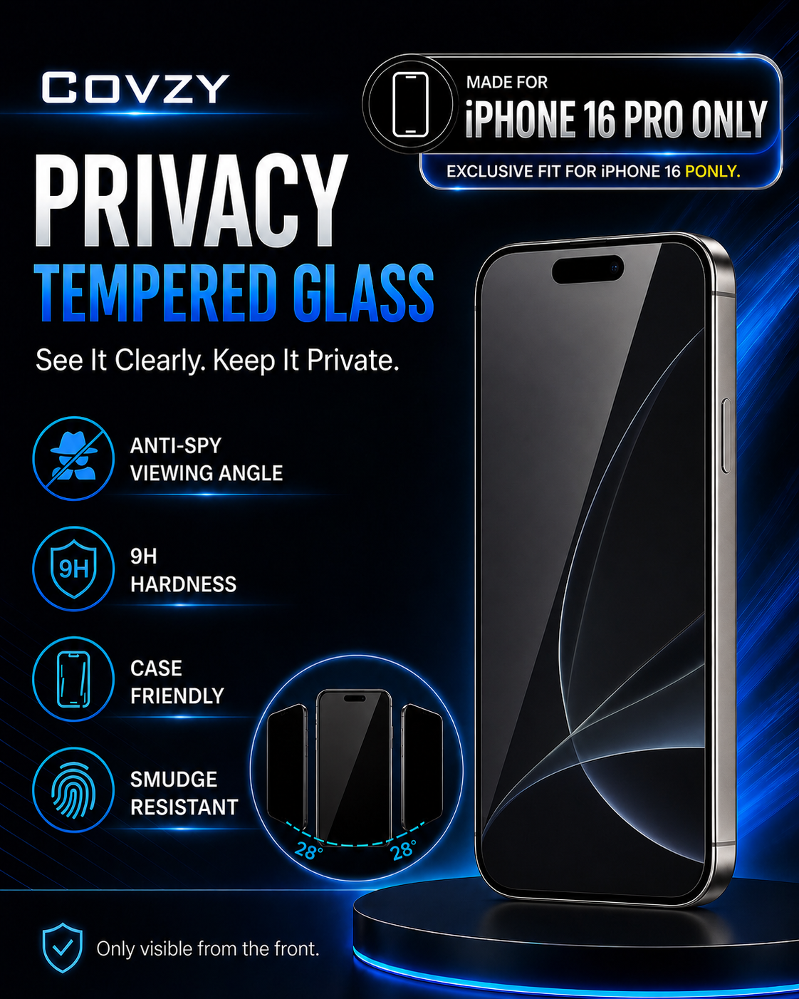 IPHONE 16PRO  COVZY PREMIUM PRIVACY TEMPERDGLASS FULL PROTECTION