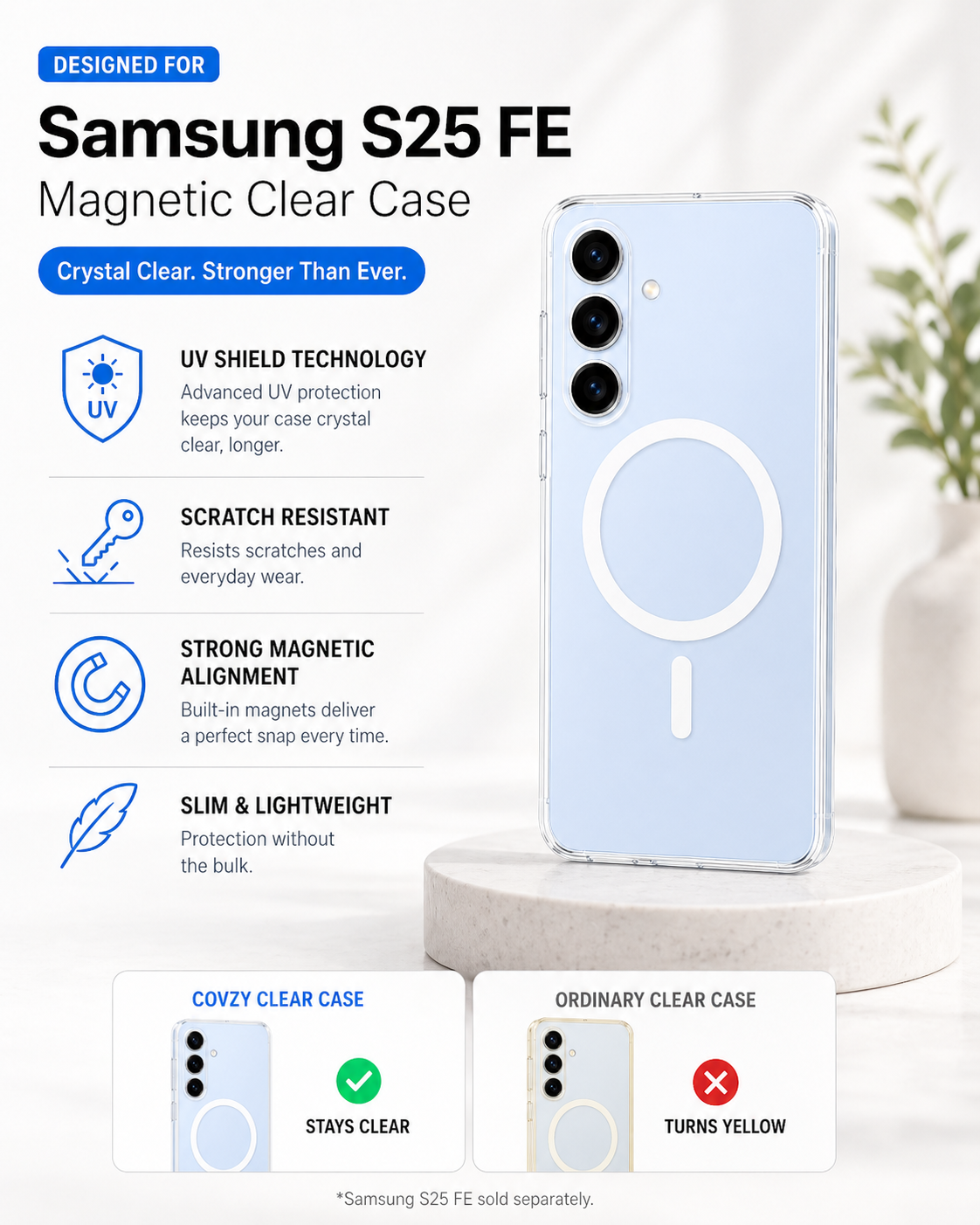 SAMSUNG S25FE COVZY PREMIUM CLEAR MAGSAFE CASE  SLIM STRONG & CRYSTAL CLEAR PROTECTION