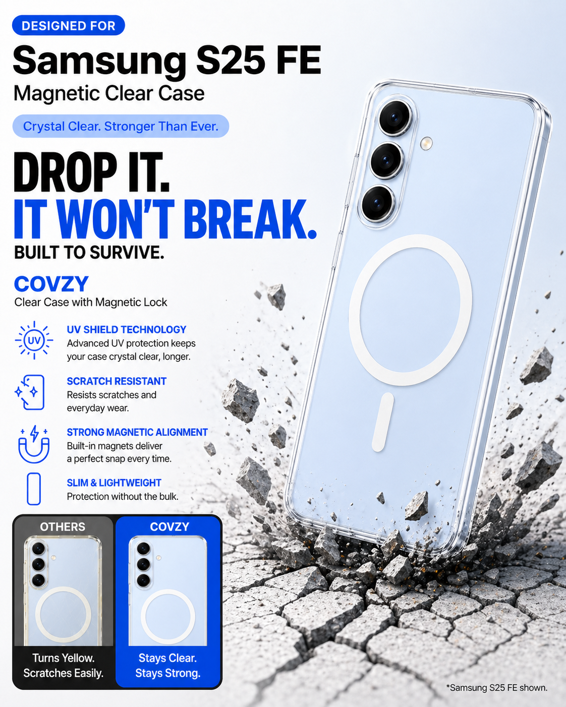SAMSUNG S25FE COVZY PREMIUM CLEAR MAGSAFE CASE  SLIM STRONG & CRYSTAL CLEAR PROTECTION