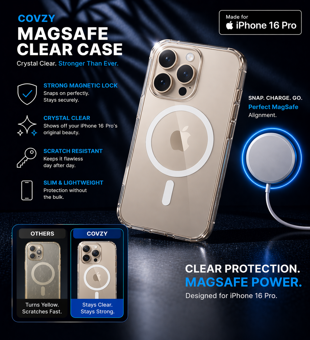 IPHONE 16PRO COVZY PREMIUM CLEAR MAGSAFE CASE  SLIM STRONG & CRYSTAL CLEAR PROTECTION