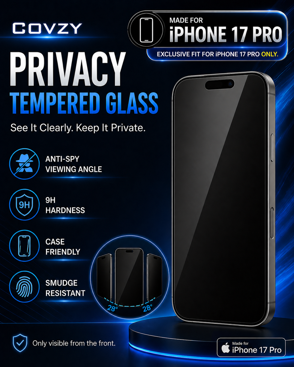IPHONE 17 PRO COVZY PREMIUM PRIVACY TEMPERDGLASS FULL PROTECTION